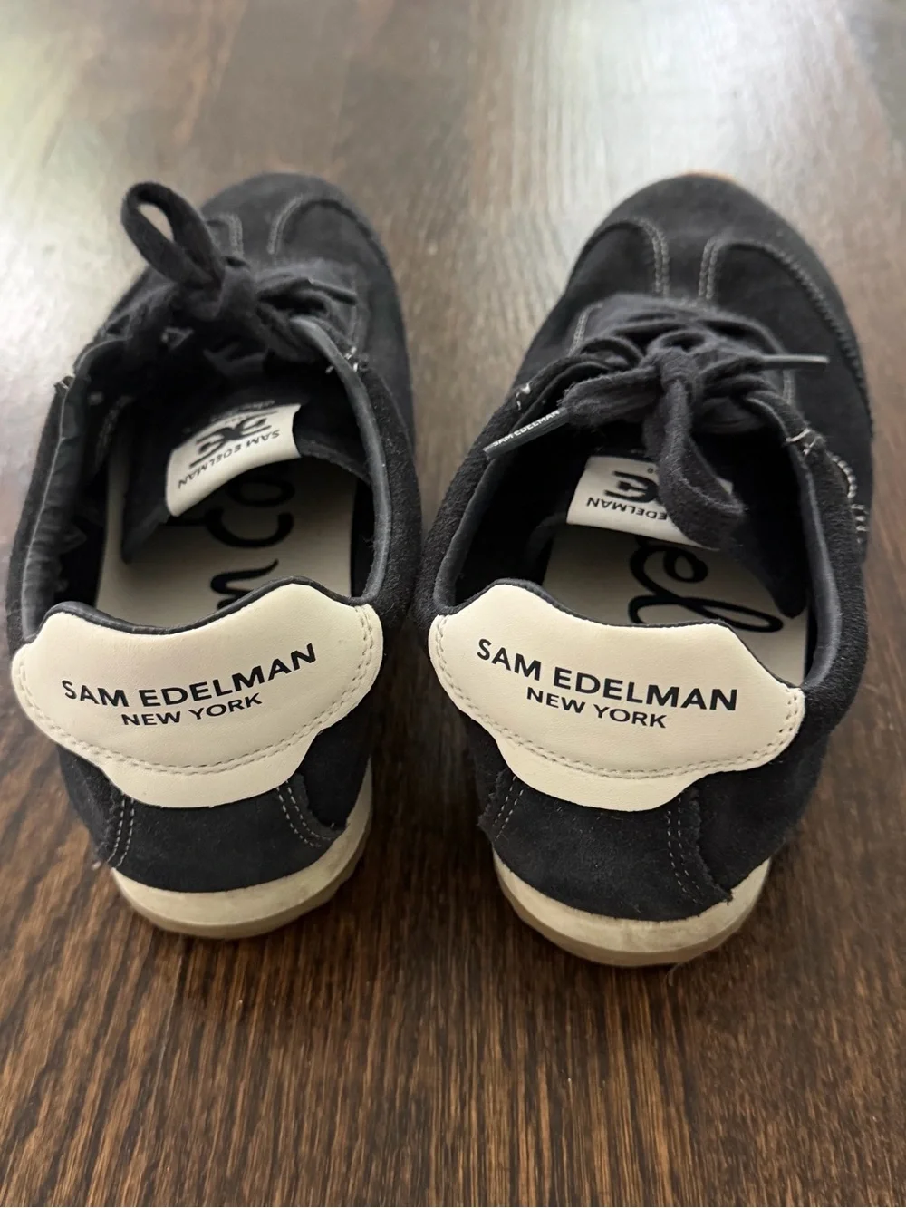 Sam Edelman Isella Navy Suede Sneakers with White Heel Tab